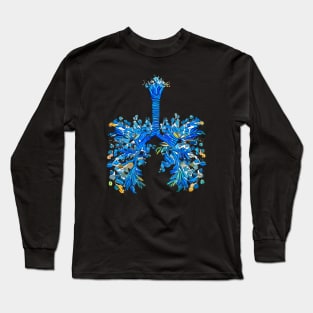 Blue Lungs with leaves and flowers Long Sleeve T-Shirt